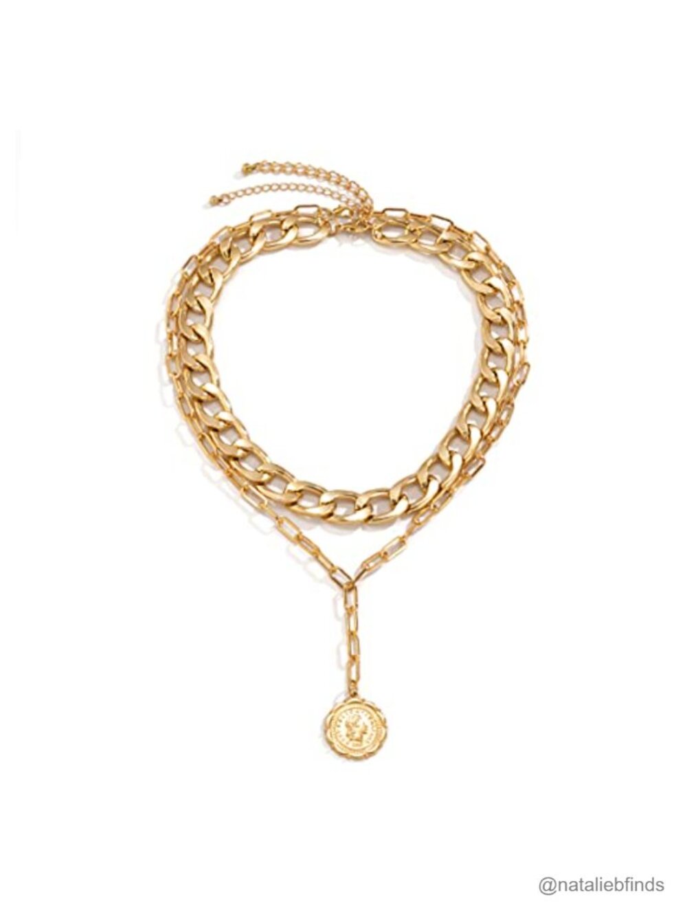 Boho Cuban Chain Layered Necklace with Coin Pendant Choker for Women